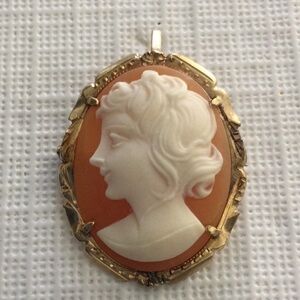 Vintage Cameo Brooch and Pin 14 k gold